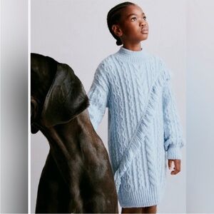 Zara Sky Blue Cable Knit Turtleneck Dress
